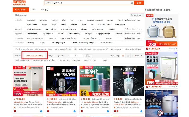 Cách tìm hàng bán chạy trên taobao qua thanh tìm kiếm